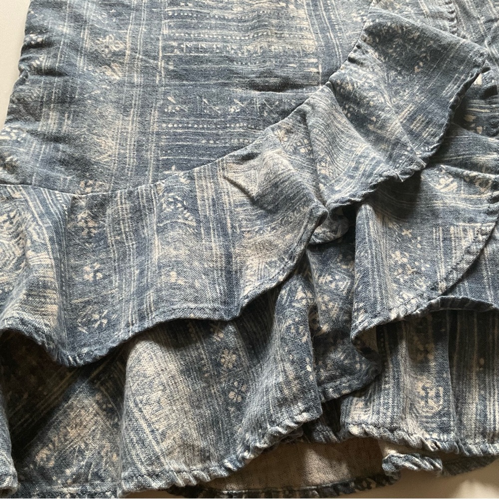 LRL Lauren Jeans Co. Ralph Lauren Skirt Indigo Linen Blend Ruffle Tiered Size 2 - Picture 4 of 9
